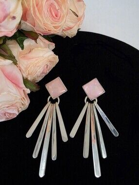 Rose Quartz and Sterling Silver Waterfall Silhouette Vintage Earrings